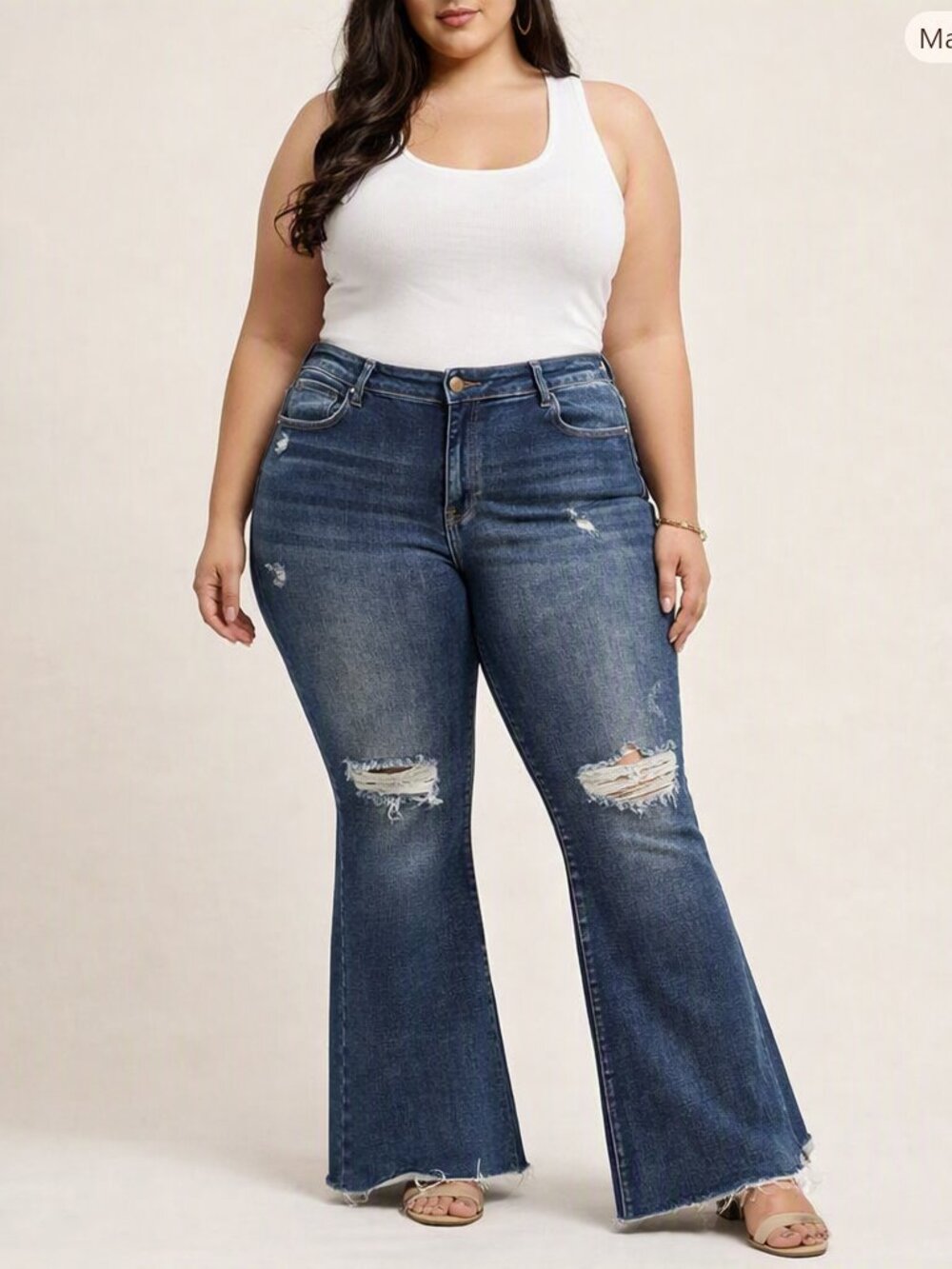 Risen Flared Distressed Jeans Size 1XL